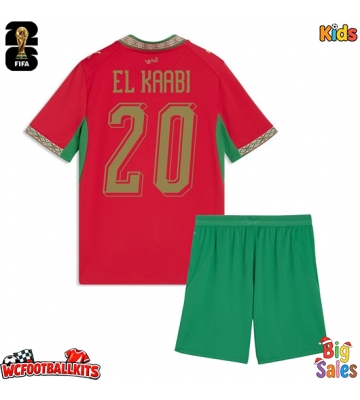 Morocco Ayoub El Kaabi #20 Replica Home Stadium Kit for Kids World Cup 2026 Short Sleeve (+ pants)
